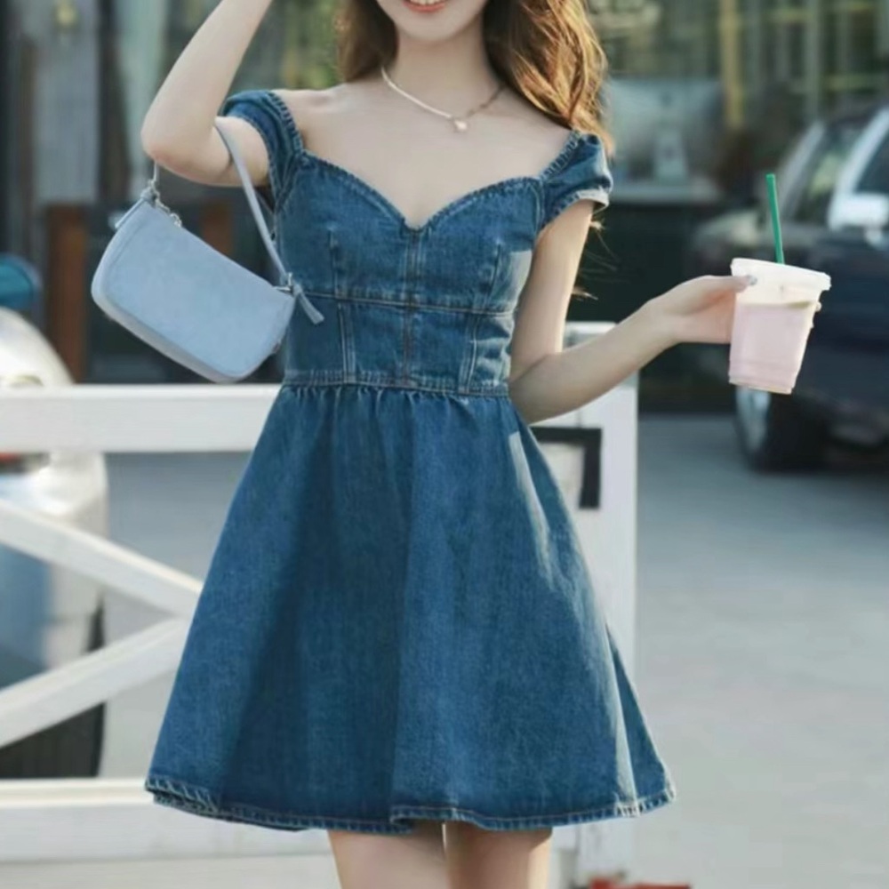 Self- Portrait Sweetheart neck jeans dress NWT